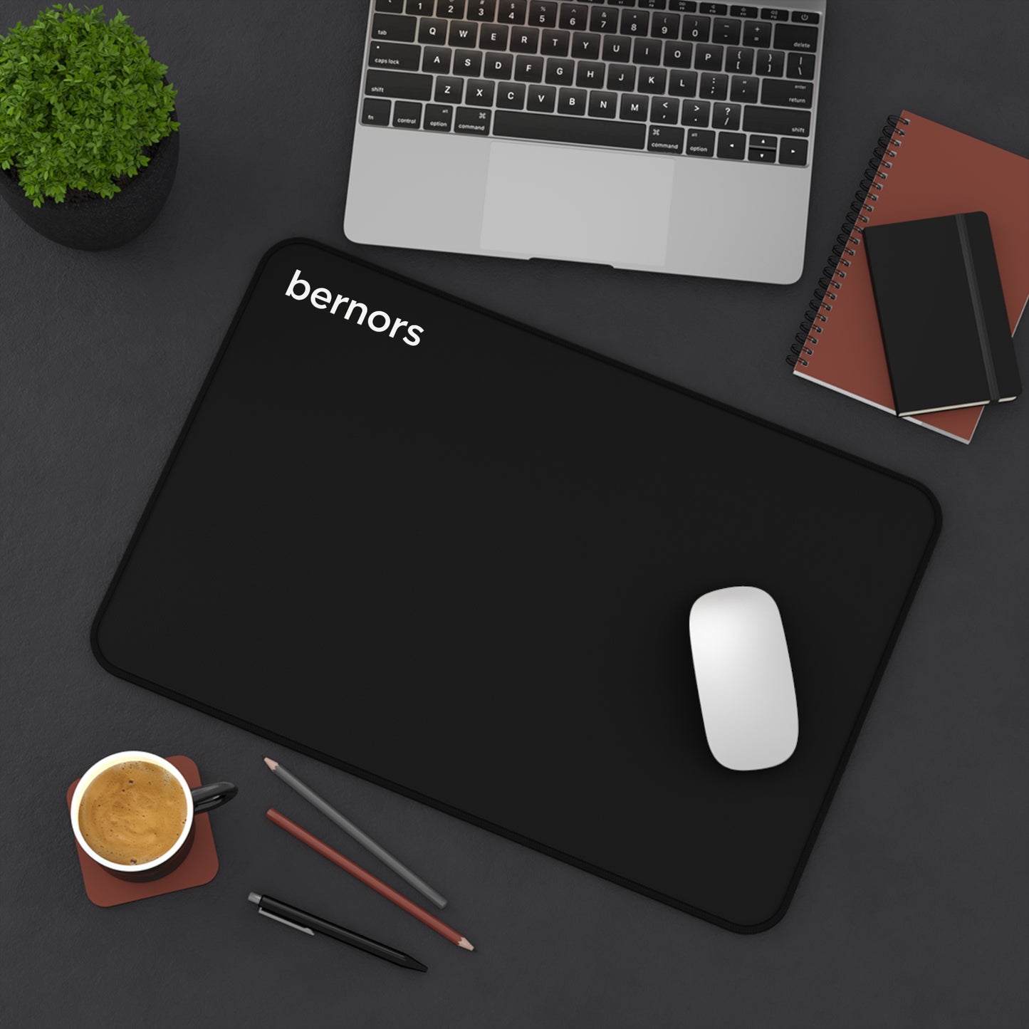 Minimal Black Desk Mat — 'bernors' Logo Mousepad Deskpad