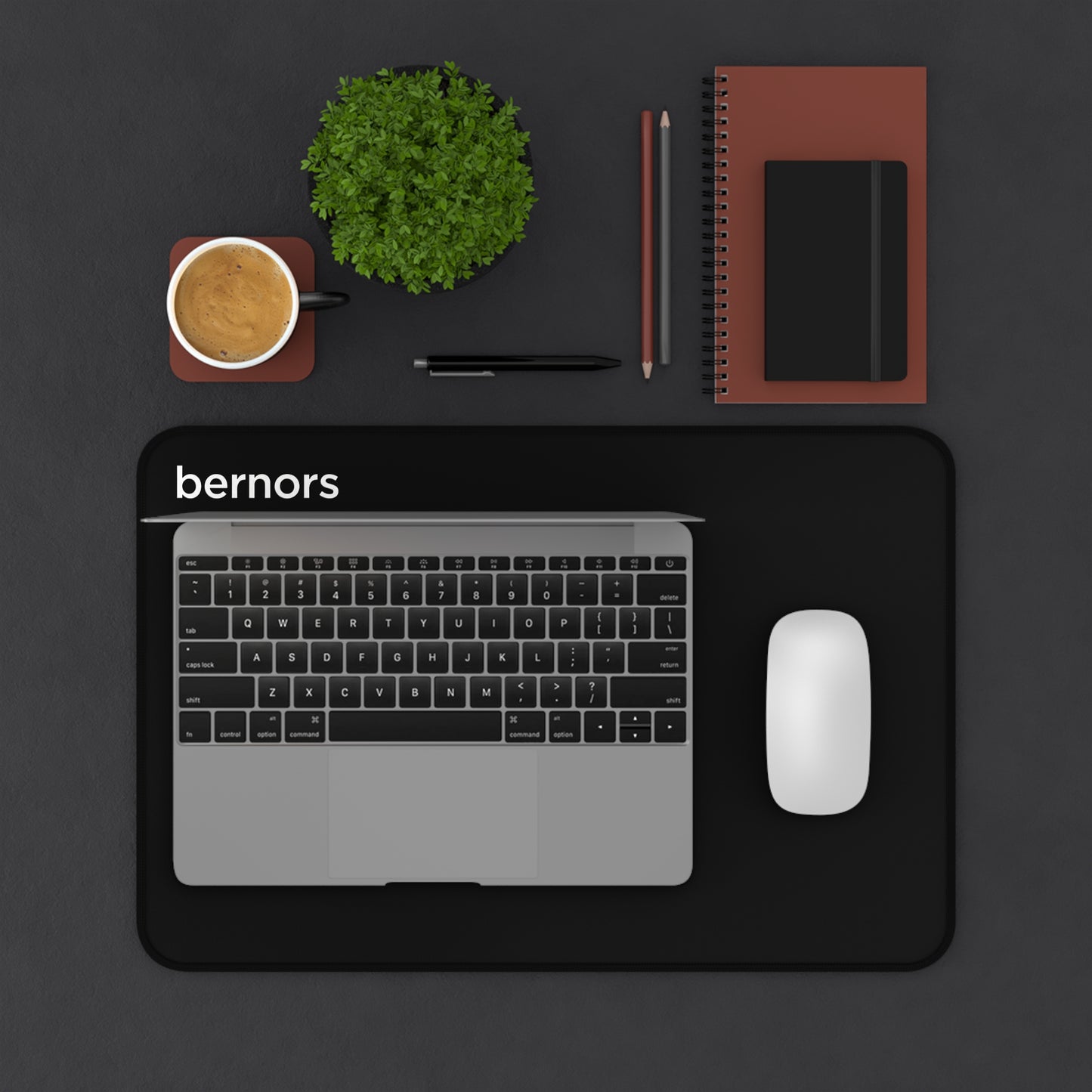 Minimal Black Desk Mat — 'bernors' Logo Mousepad Deskpad